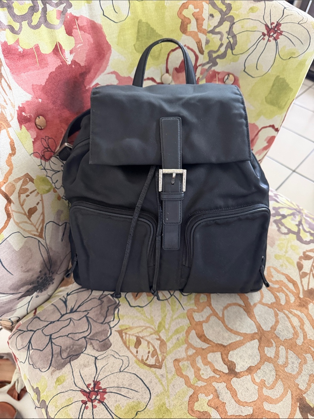 Coach Black Nylon Drawstring Backpack with Front Pockets